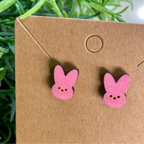 Hand Painted Easter Peep Head Wood Stud Earrings - Picture 1 of 1